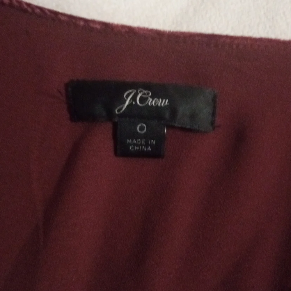 J. Crew Beautiful Burgundy Velvet Faux Wrap Blouse Puff Sleeves Size 0
